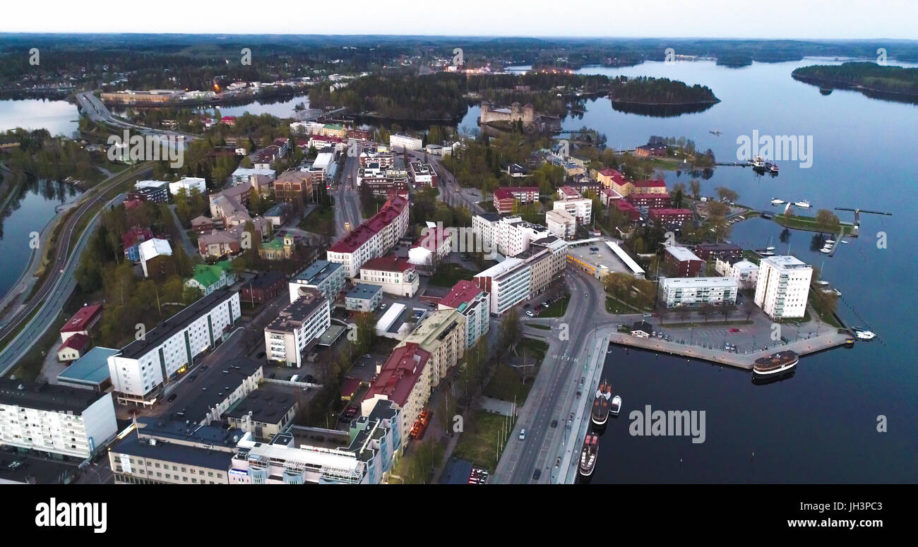 Aerial view of savonlinna city, at a summer evening in Savo, Finland Stock Photo