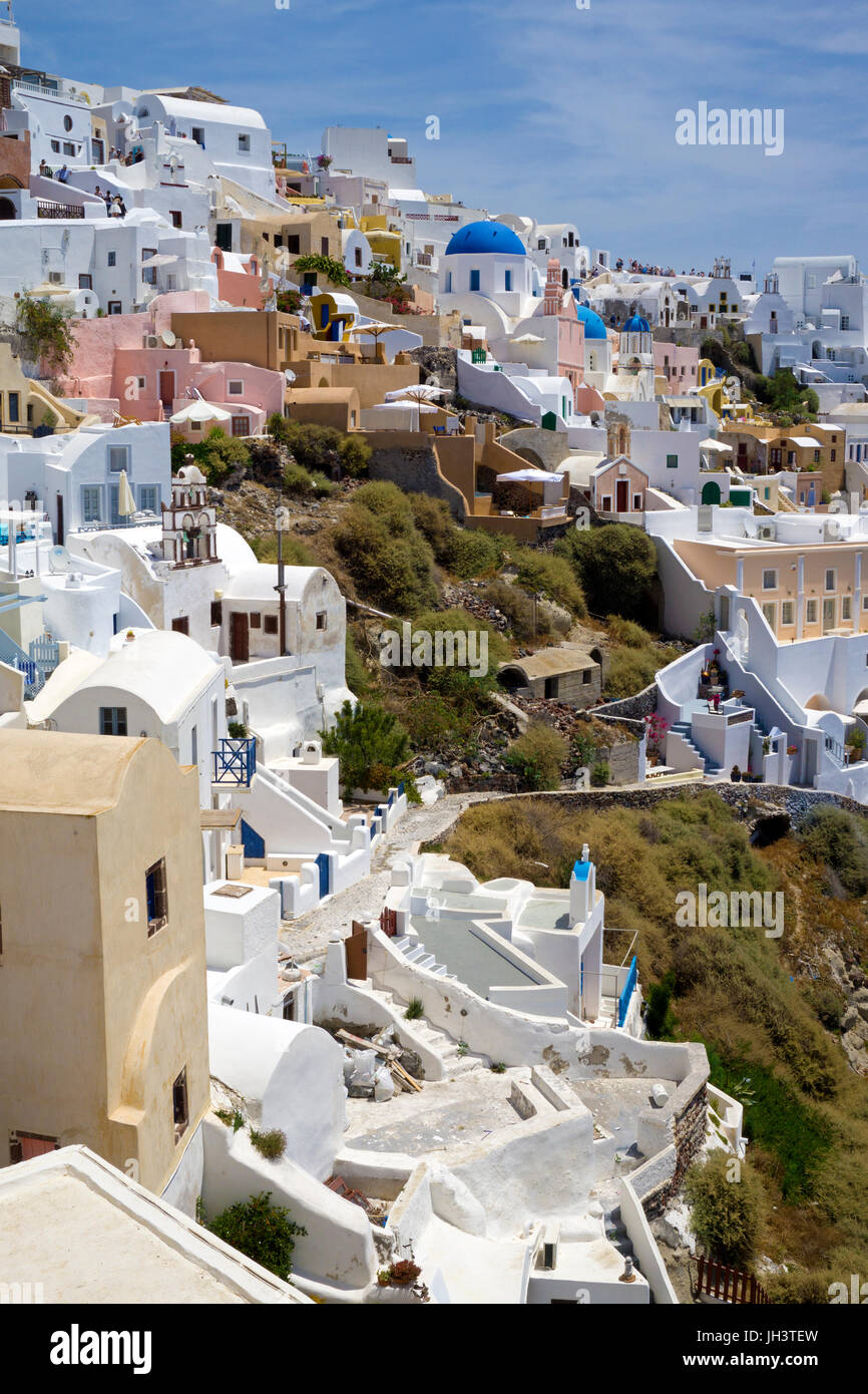 The village Oia at the crater edge of the Caldera, Santorin, Cyclades, Aegean, Greece Stock Photo