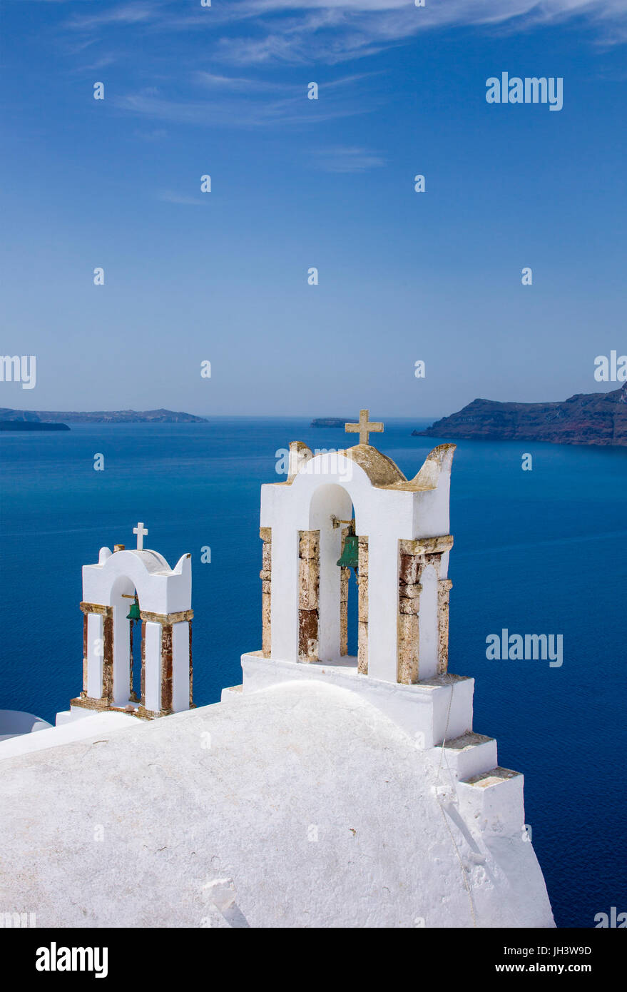 Bell tower of orthodox church at village Oia, Santorin, Cyclades, Aegean, Greece Stock Photo