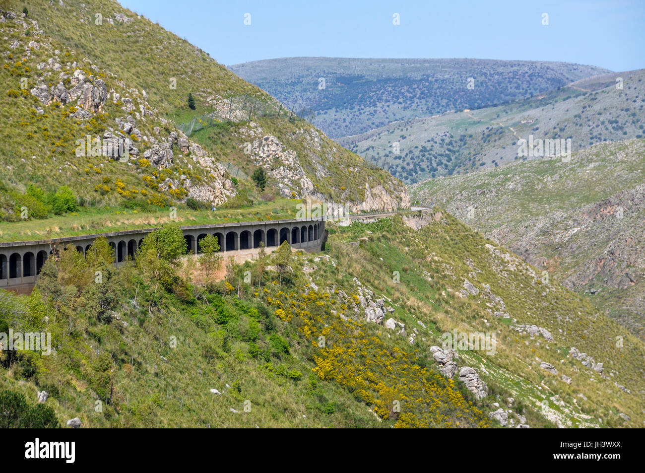 The SS 186 passing through a tunnel in the mountains of Sicily, Italy. Stock Photo