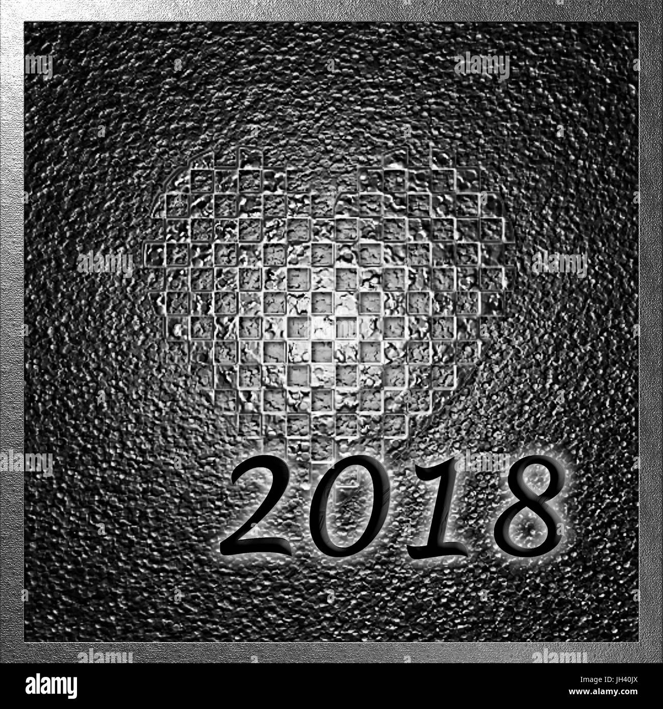 Black 2018 on SilverJewelled Heart Background Stock Photo
