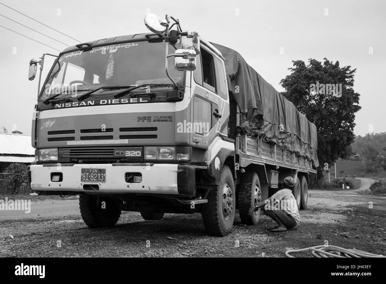 Modern Nissan cargo truck, Shan State, Myanmar Stock Photo