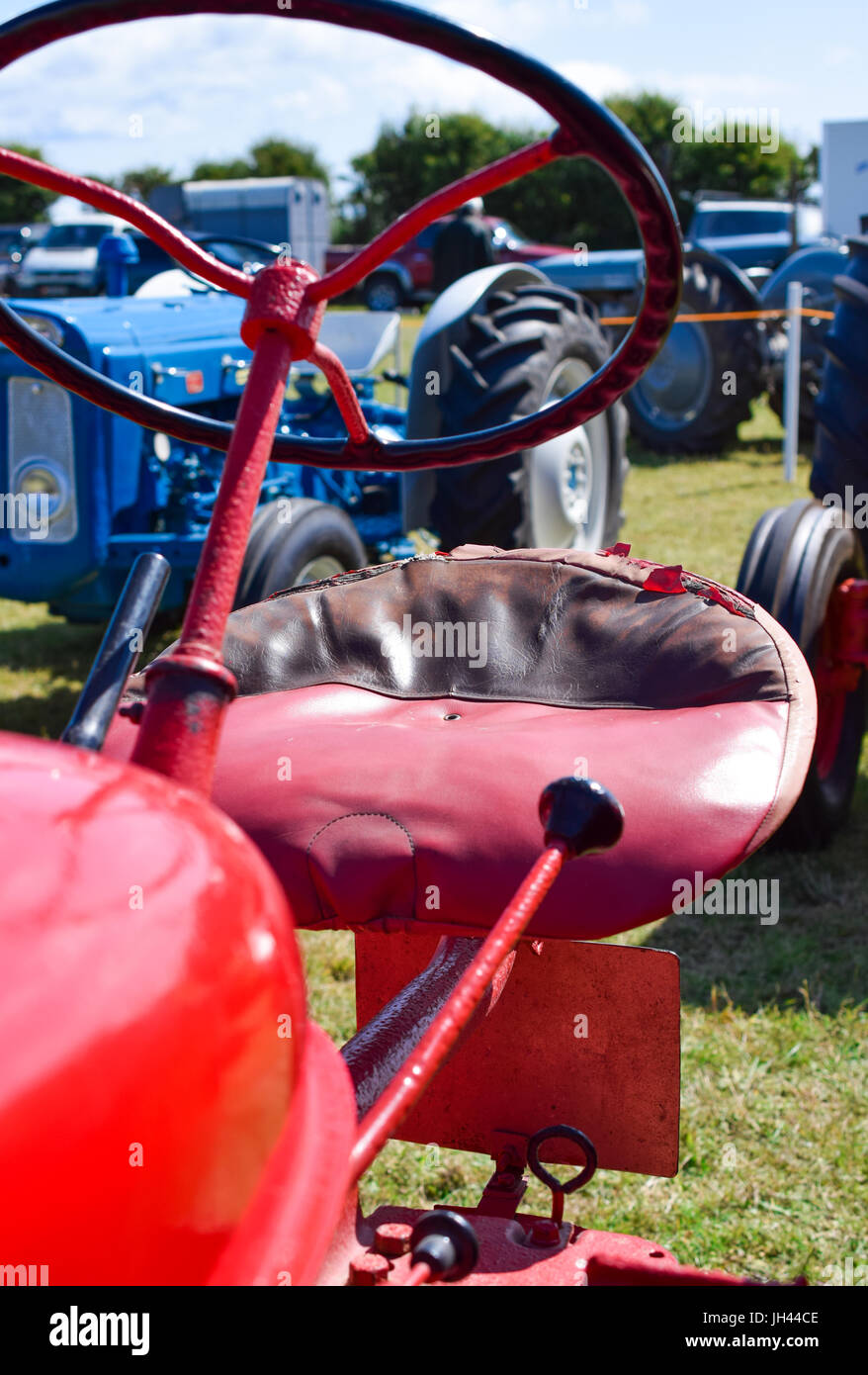 Vintage tractor steering wheel and seat at southern agricultural show Stock Photo