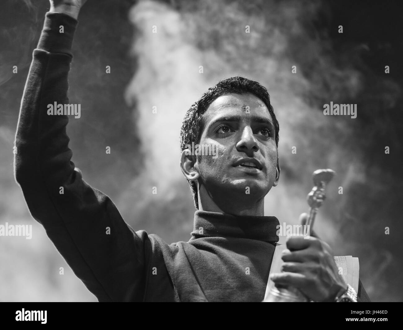 Varanasi, India Circa January 2016 the ganga aarti ceremony Stock