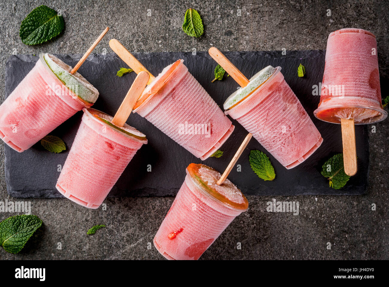 Homemade ice cream popsicles. Frozen drinks. Frozen cocktail of