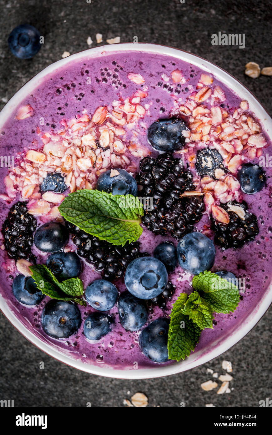 Ideas for healthy summer breakfast. Smoothie in bowl with ...