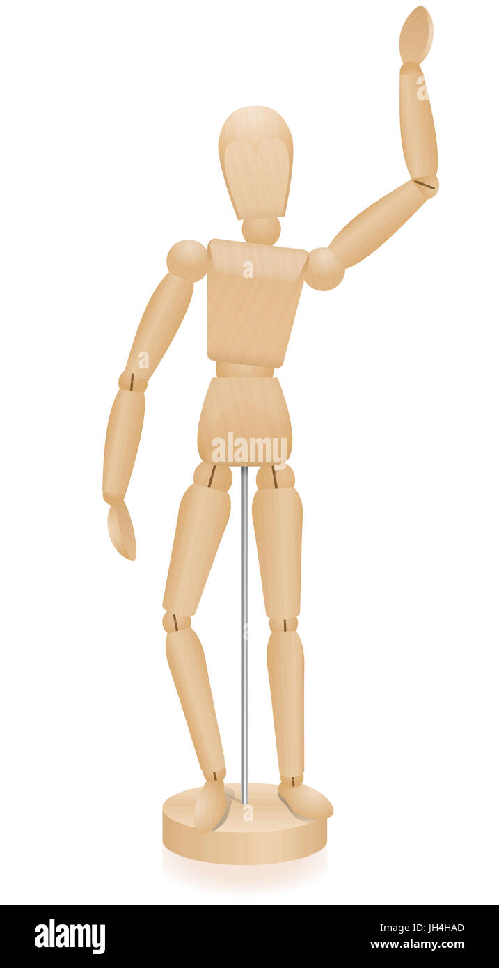 Artist manikin - waving lay figure - three-dimensional mannequin with realistic wood grain. Stock Photo