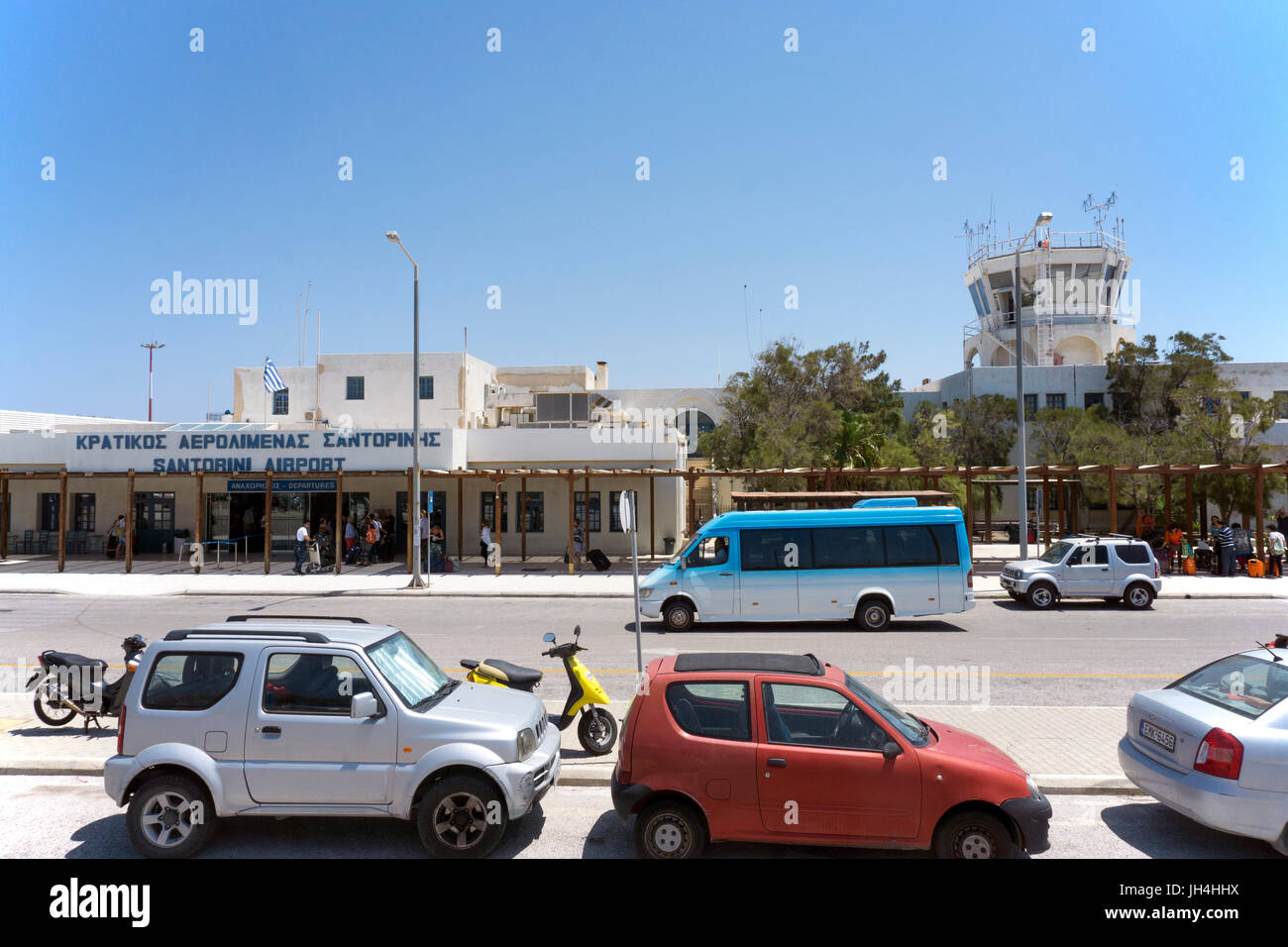 Flughafen Santorin, Kykladen, Aegaeis, Griechenland, Mittelmeer, Europa | Airport of Santorini, Cyclades, Greece, Mediterranean Sea, Europe Stock Photo