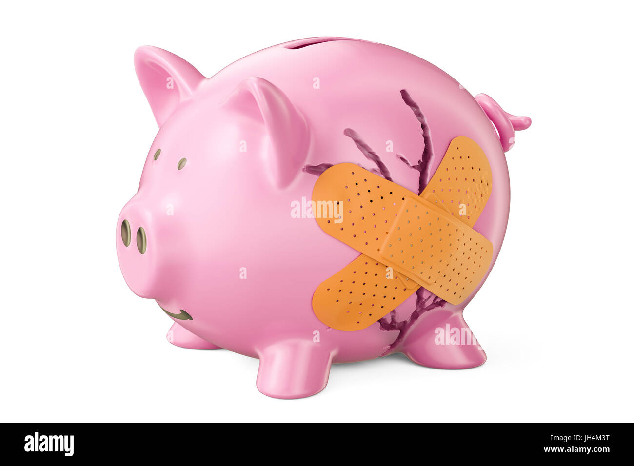 Broken piggy bank with adhesive plaster, 3D rendering Stock Photo - Alamy