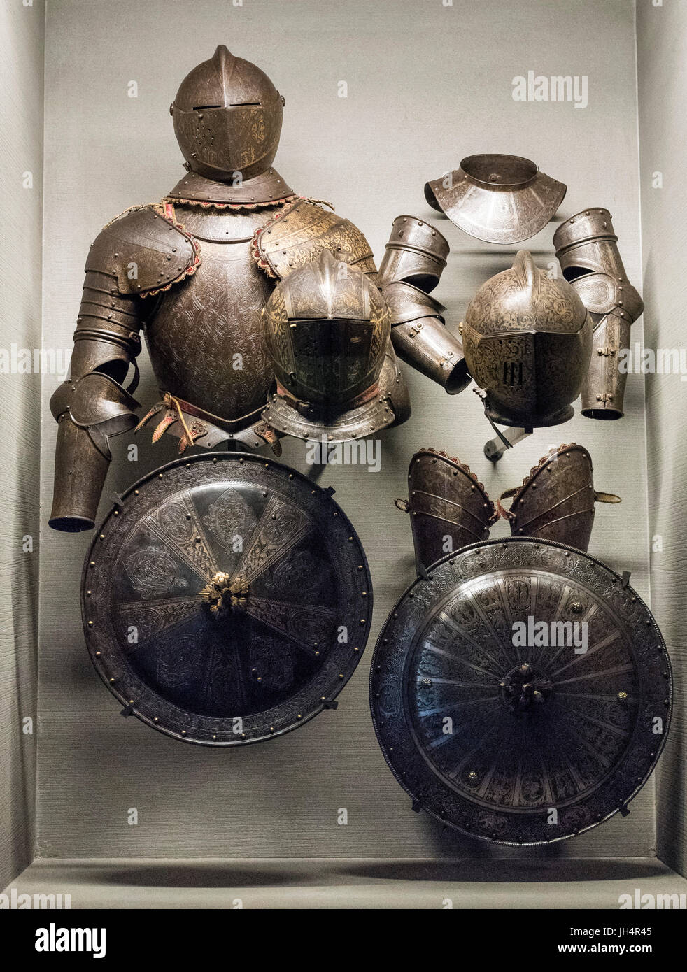 Milan. Italy. Museo Poldi Pezzoli Museum, 16th century armour in the Armoury Hall. Stock Photo