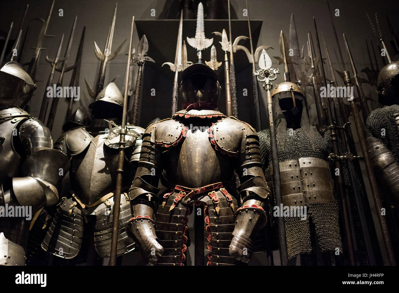 Milan. Italy. Museo Poldi Pezzoli Museum, 16th/17th century armour in the Armoury Hall. Stock Photo
