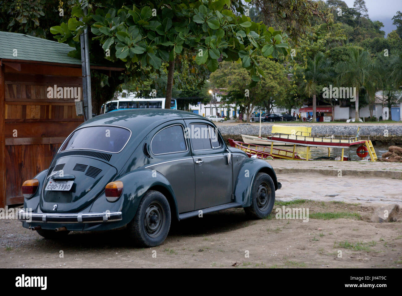Car, Volkswagen bug, Historical Center, City, Paraty, Brazil Stock Photo
