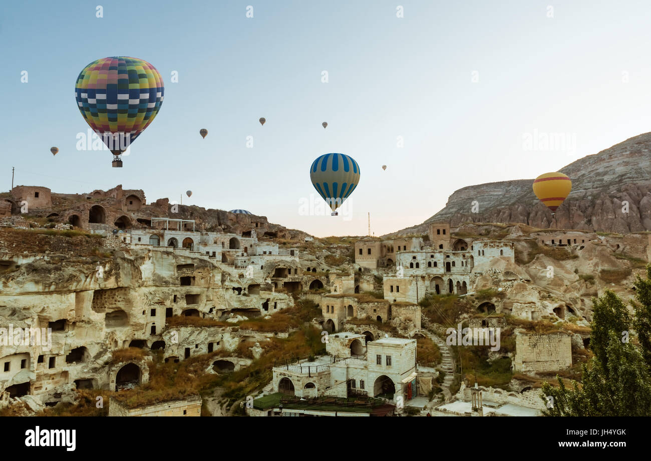 Colorful hot air balloons over Goreme Cappadocia Stock Photo