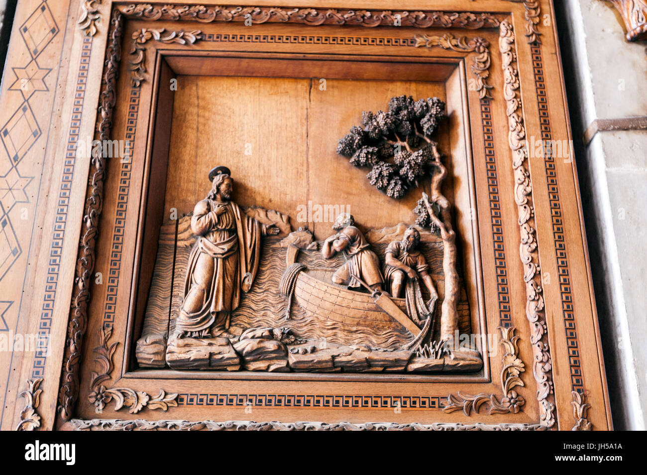 Wood carved in the main door to Cappella Palatina, Palatine Chapel,in