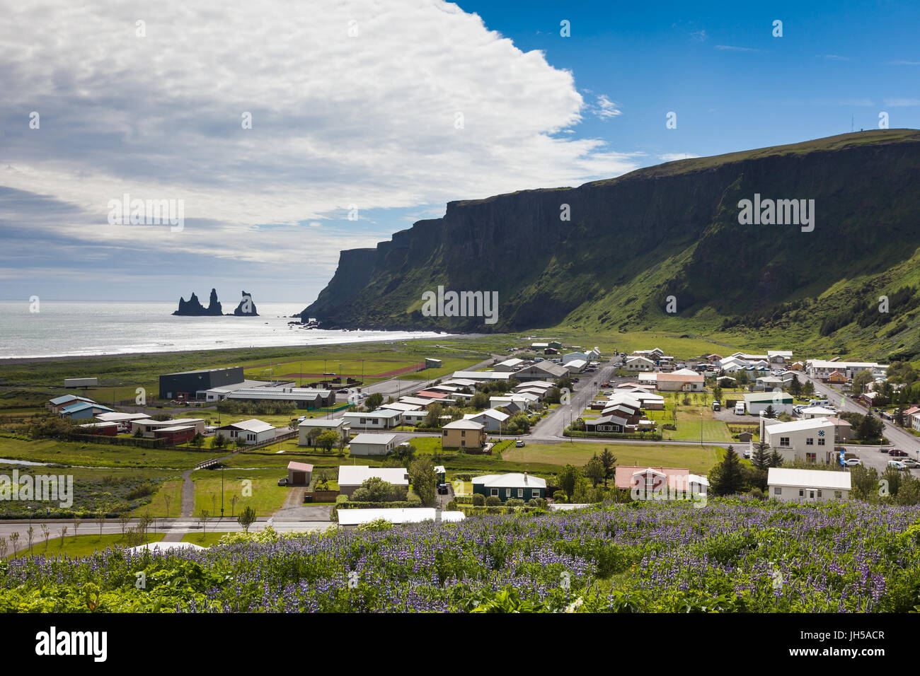 Town of Vik on the south coast of Iceland Stock Photo