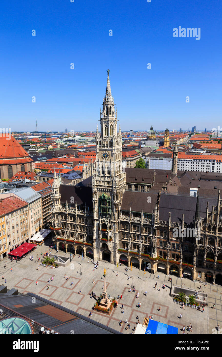 View across Marienplatz from the tower of Saint Peter's church, , Munich, Bavaria, Germany Stock Photo