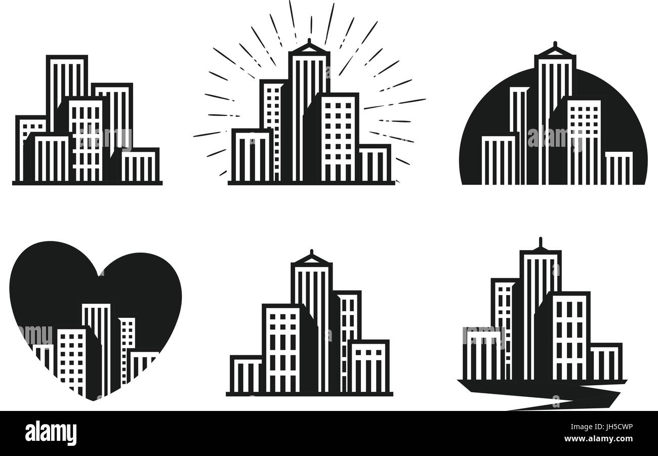Modern city logo. Skyscraper, building, house, town set of icons. Vector illustration Stock Vector