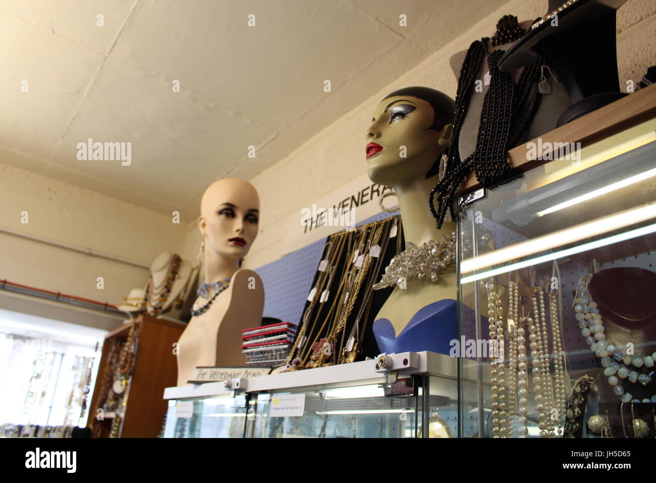 mannequin heads, shop display, second hand, thrift, bric a brack, knick knacks, antiques Stock