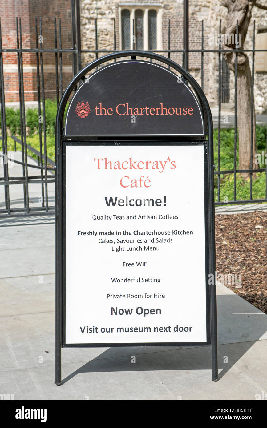 Thackeray's Cafe at The Charterhouse sign, London Borough of Islington, england Britain UK Stock Photo