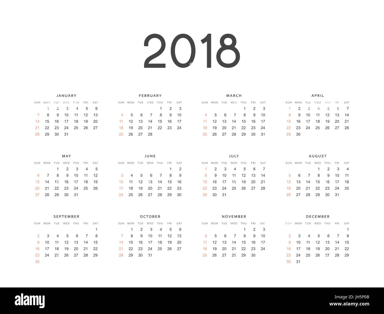 Calendar For 18 English Simple On White Background Vector Illustration Stock Vector Image Art Alamy