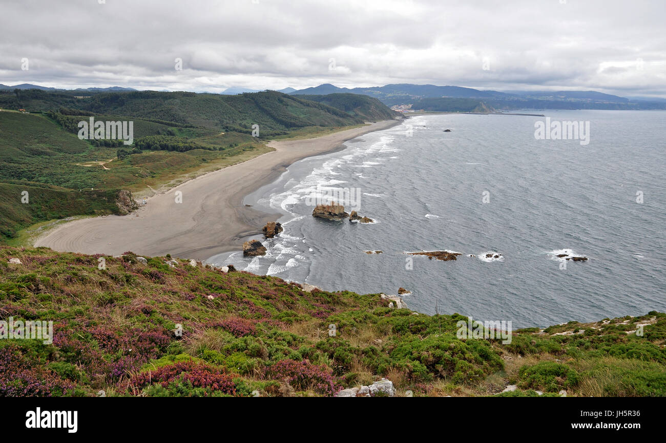 Panoramic view of Playón de Bayas beach from Cabo Vidrias Cape (Castrillón, Asturias, Spain) Stock Photo