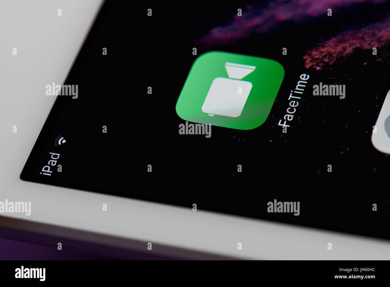 New york, USA - July 11, 2017: Facetime mobile app icon close-up on smartphone screen. Macro of icon  facetime application Stock Photo
