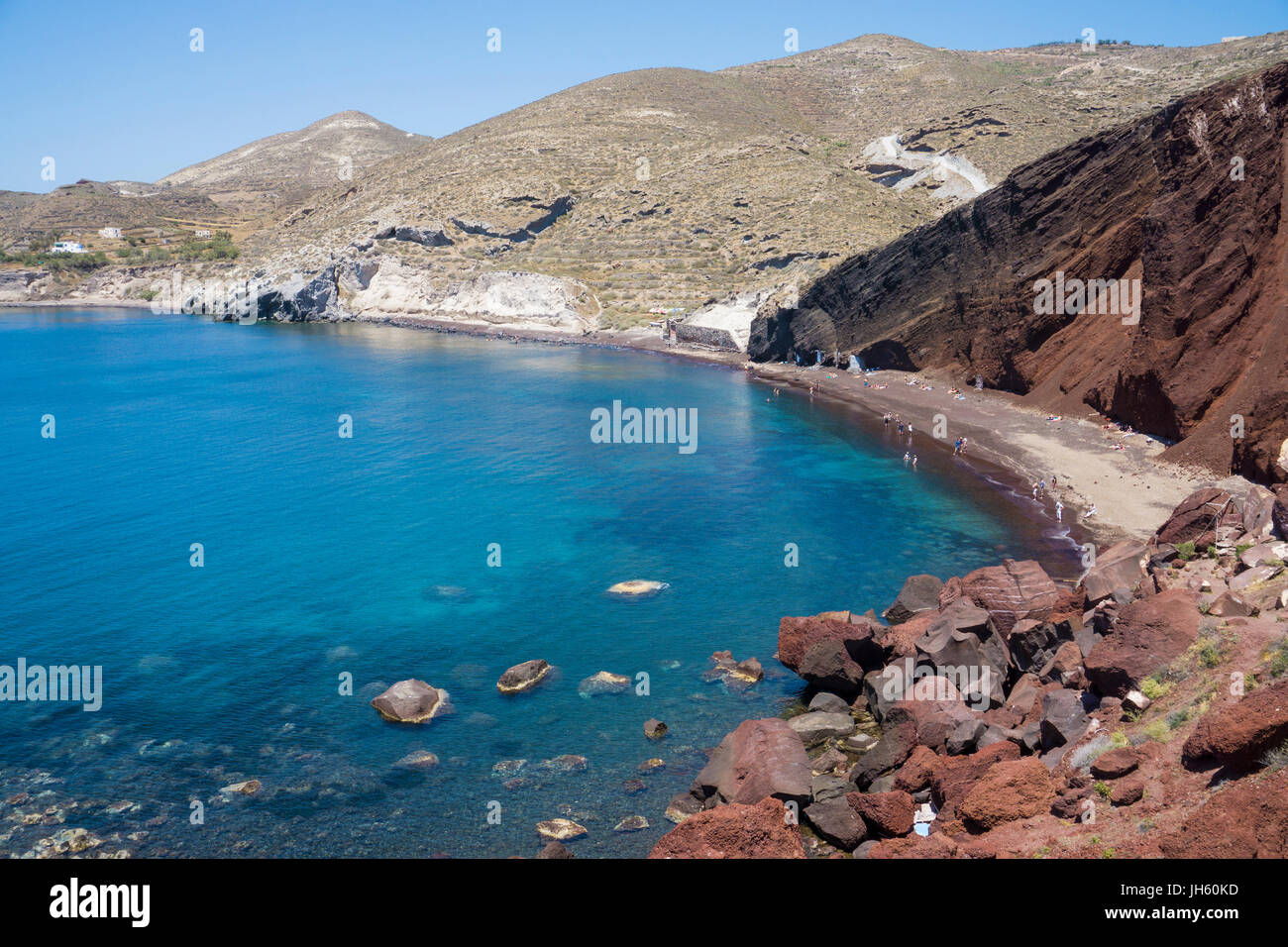 Red Beach, Roter Strand oder in griechisch Paralia Kokkini bei Akrotiri, Santorin, Kykladen, Aegaeis, Griechenland, Mittelmeer, Europa | Red beach, Pa Stock Photo