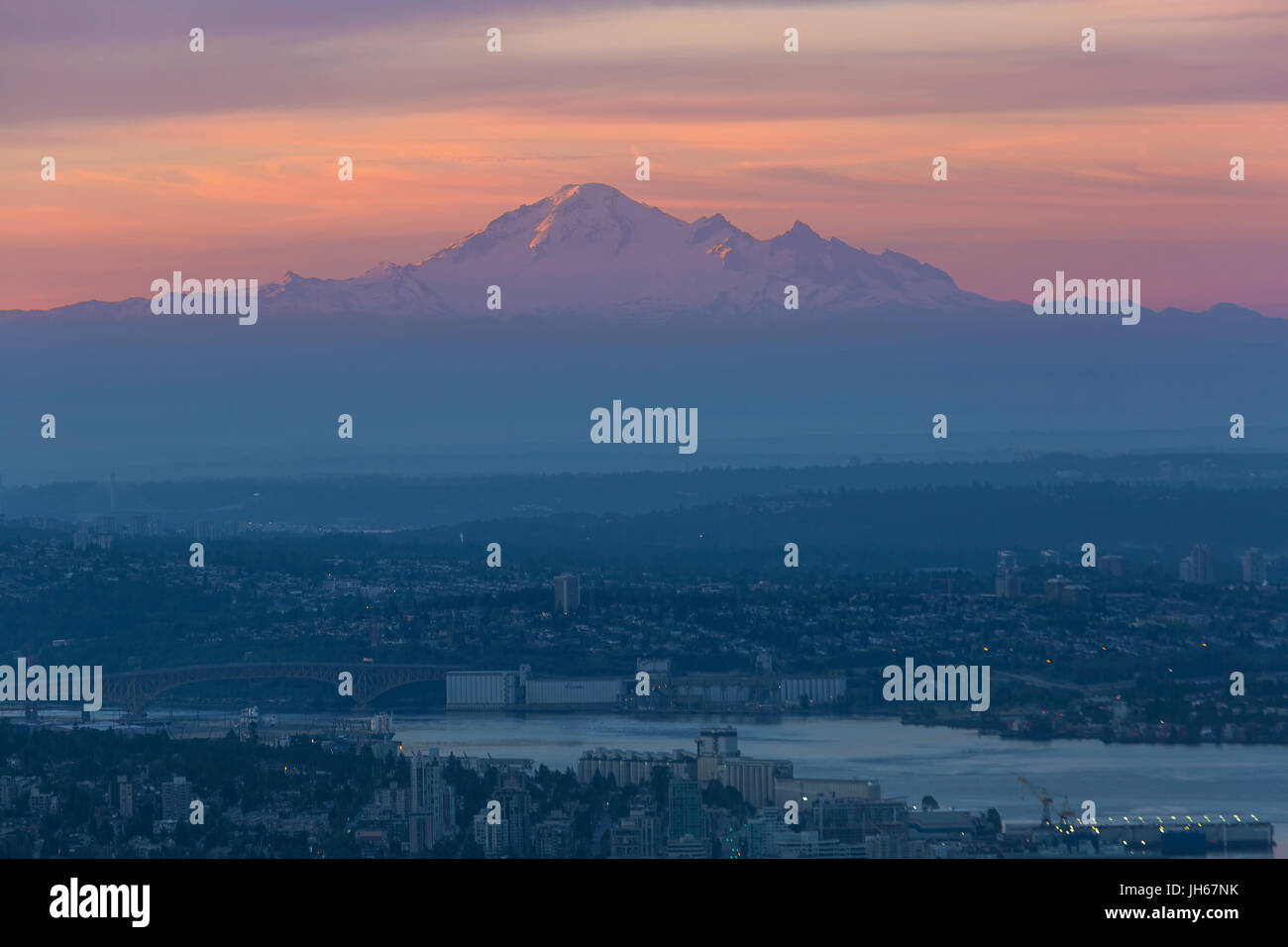 Mount Baker view from Cypress Mountain Lookout viewpoint during sunrise Stock Photo