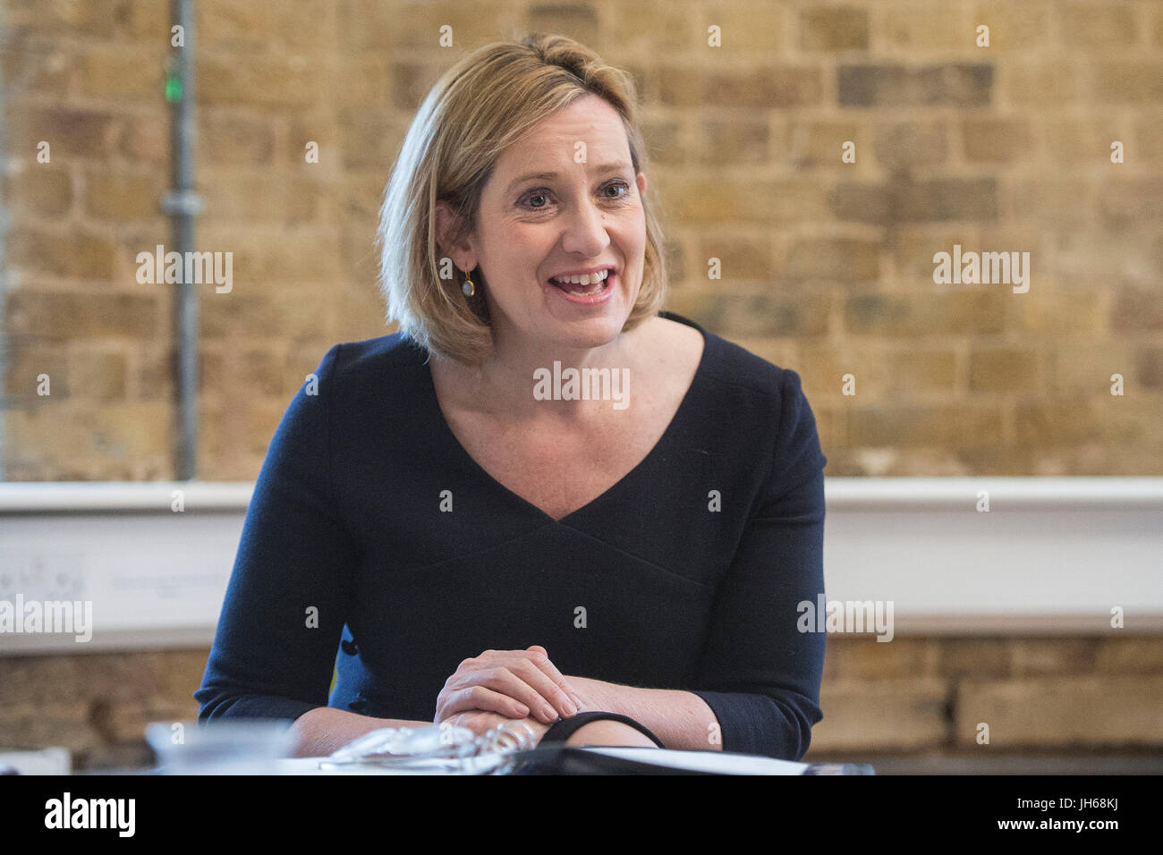 EMBARGOED UNTIL 0001 FRIDAY JULY 14 Home Secretary Amber Rudd visits the Harbour Recovery Centre in Brixton, South London ahead of the launch of a new drug strategy on Friday 14 July. Stock Photo