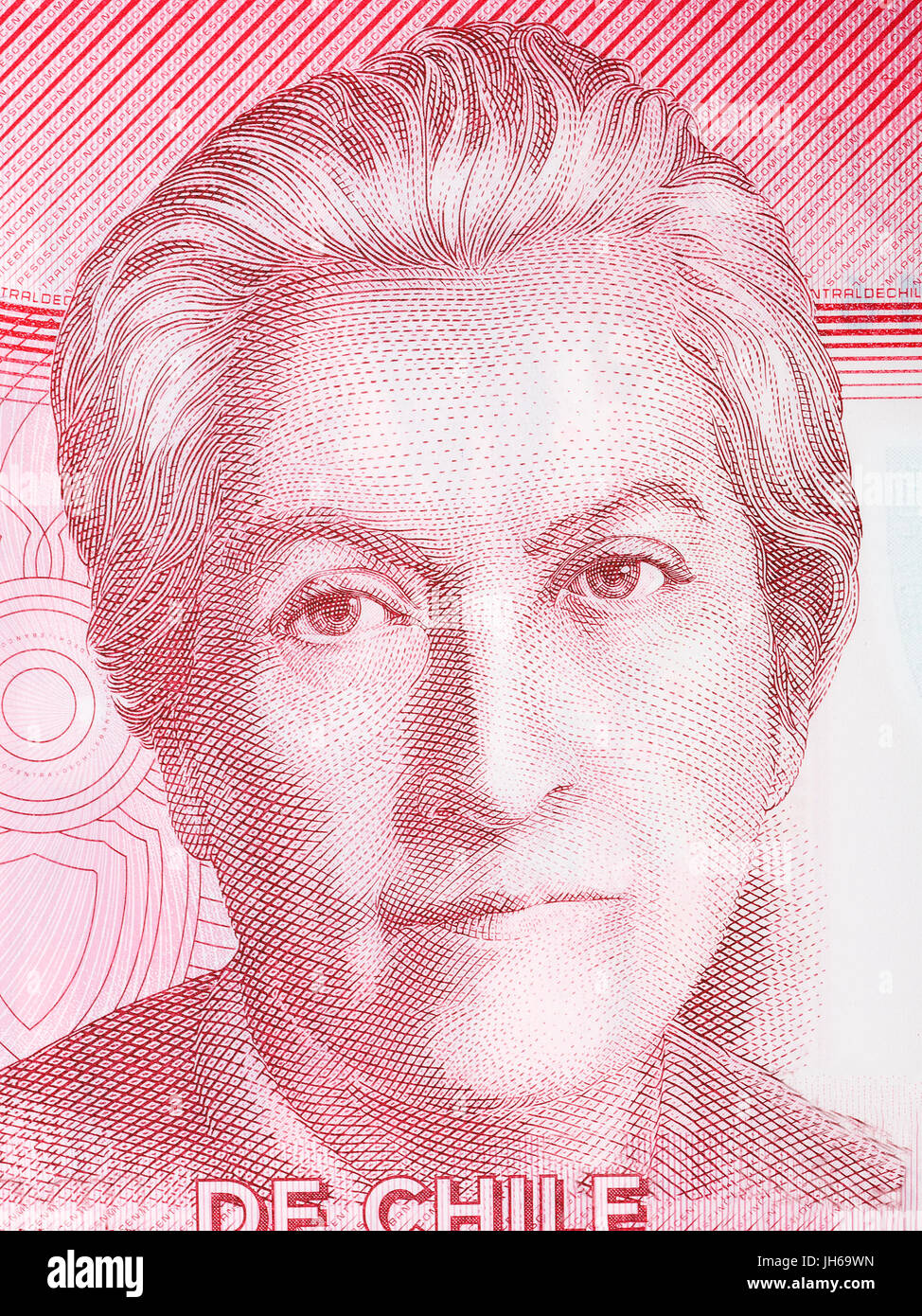 Gabriela Mistral portrait from Chilean money Stock Photo