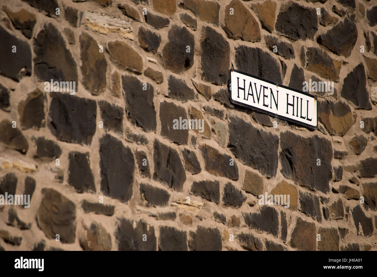 Haven Hill street sign, Craster, Northumberland Stock Photo