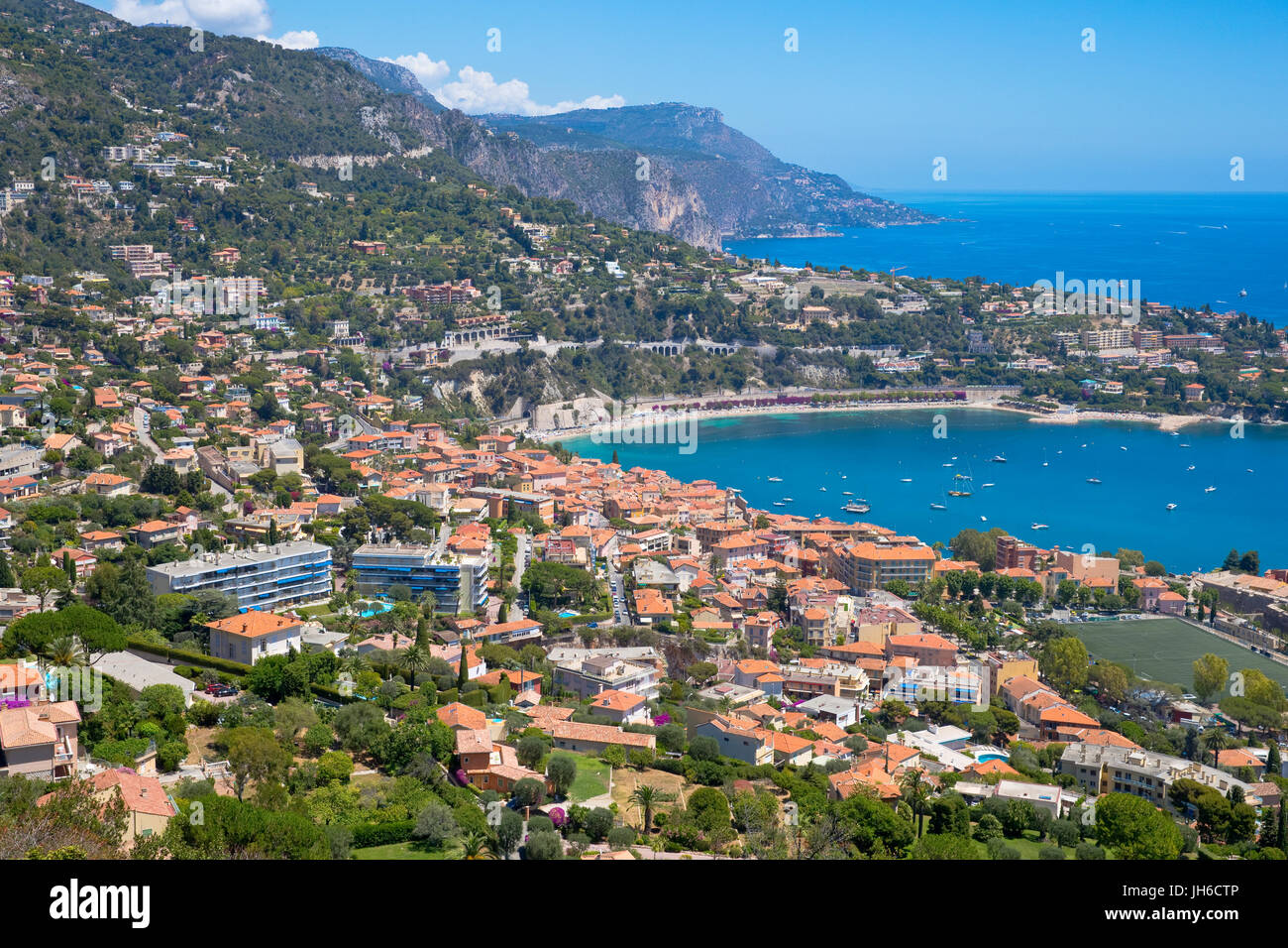 Panoramic view of Villefranche-sur-Mer and Saint-Jean-Cap-Ferrat near Nice, France Stock Photo