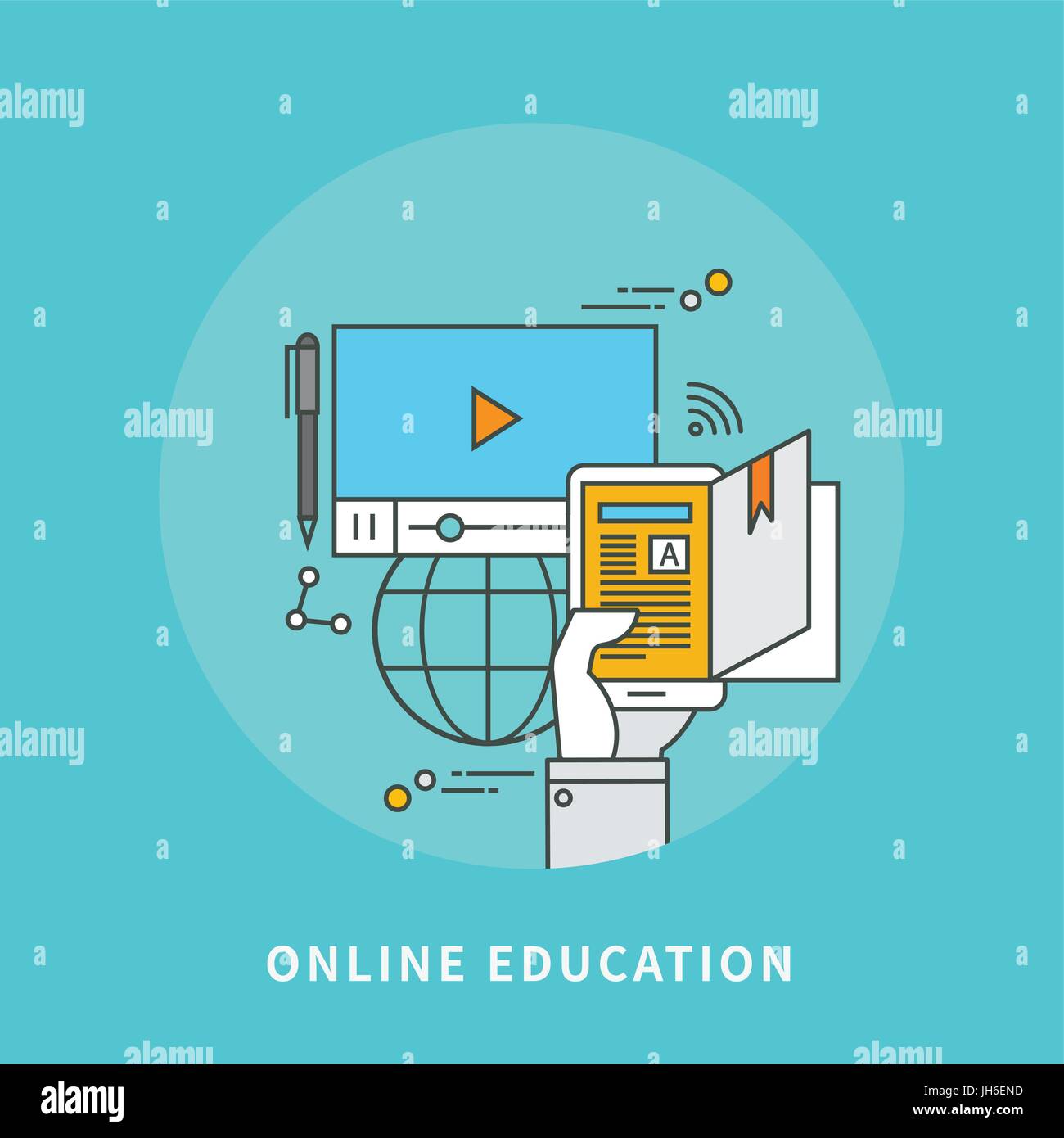 circle color line flat design of online education, modern vector ...