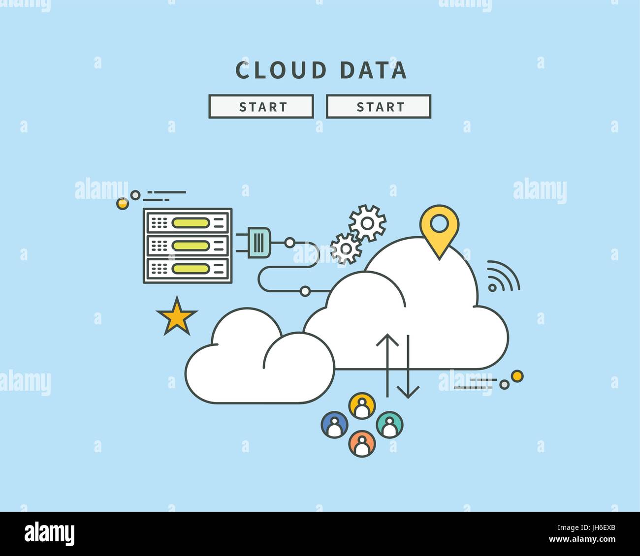 simple color line flat design of cloud data, modern vector illustration ...