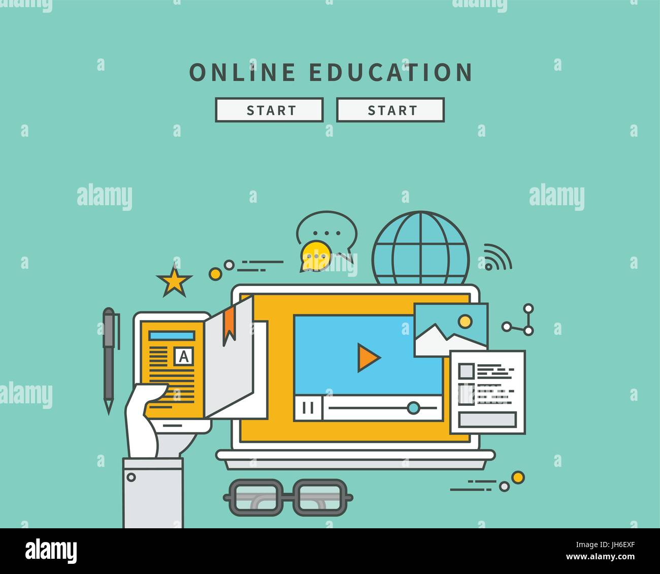 simple color line flat design of online education, modern vector ...