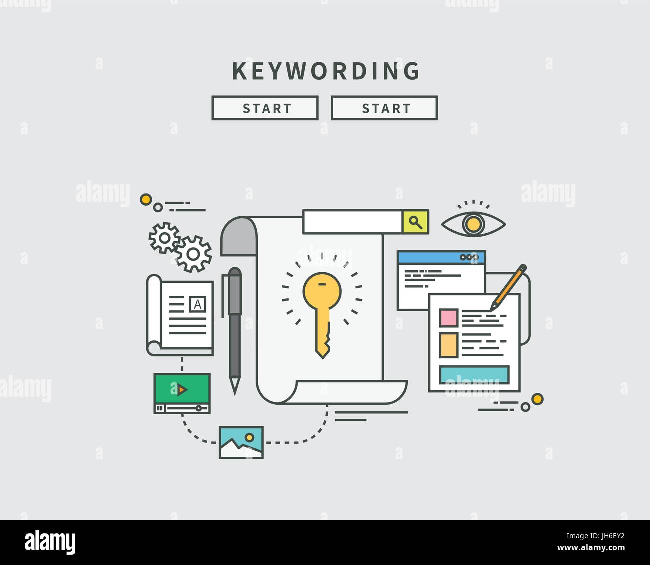 simple color line flat design of keywording, modern vector illustration ...