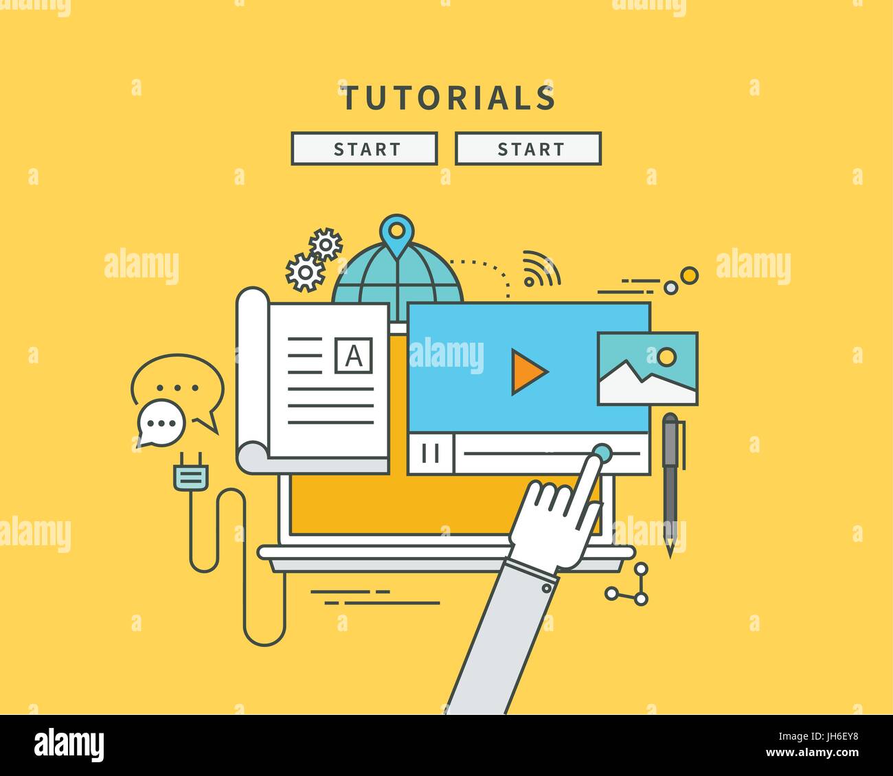 simple color line flat design of tutorial, modern vector illustration ...