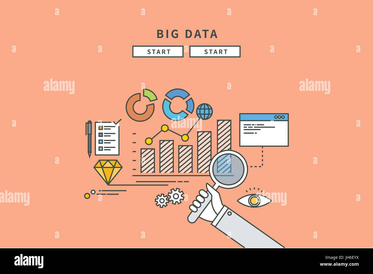 color line flat design of thinking creative, modern vector illustration ...