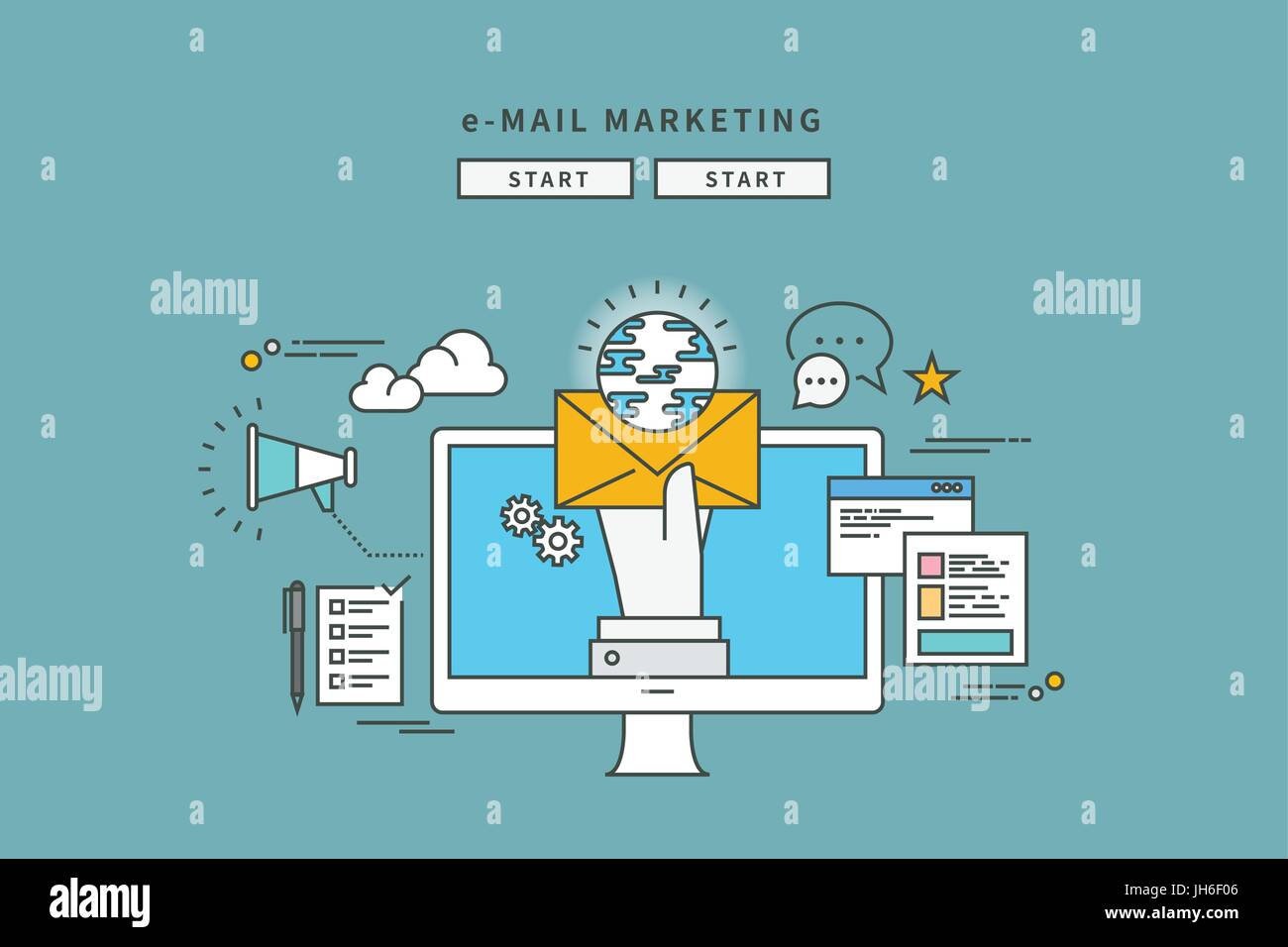 simple color line flat design of E-MAIL Marketing, modern vector ...