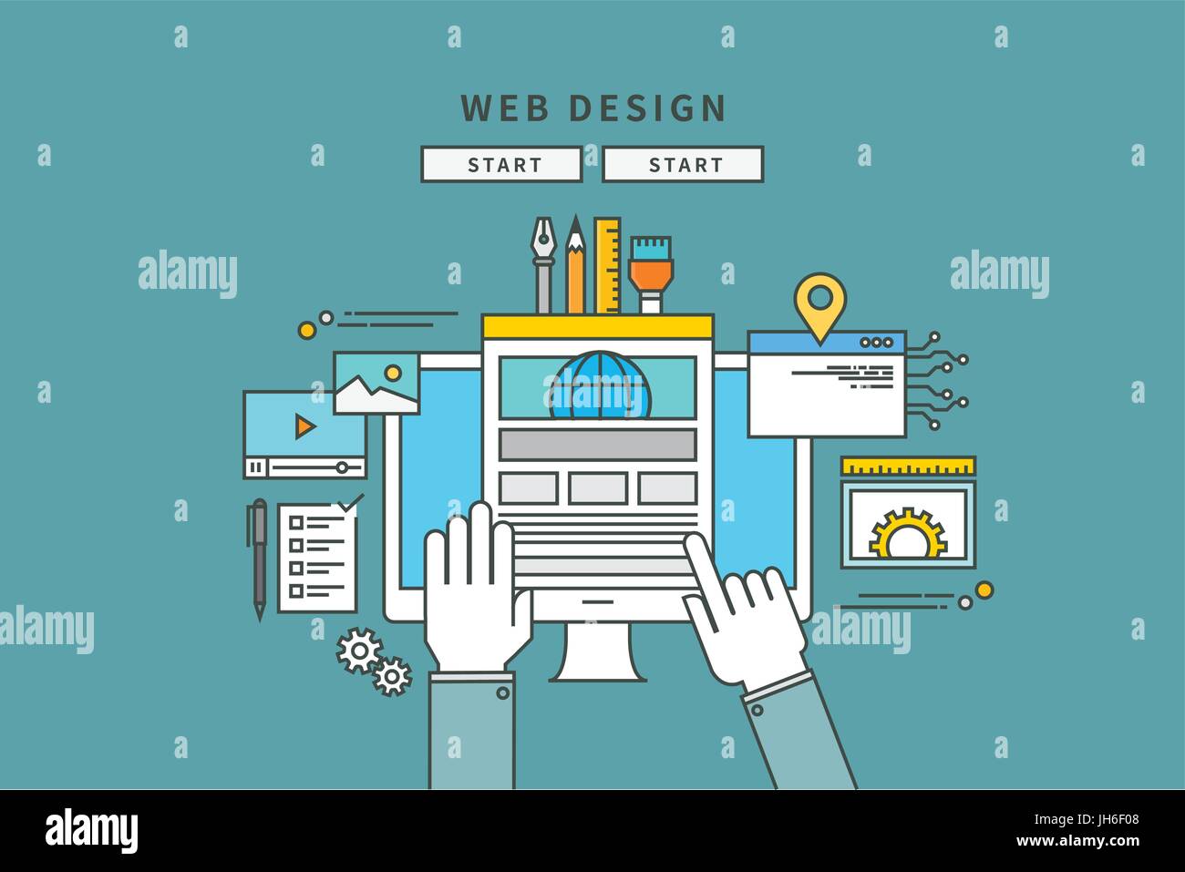 circle color line flat design of web design, modern vector illustration ...