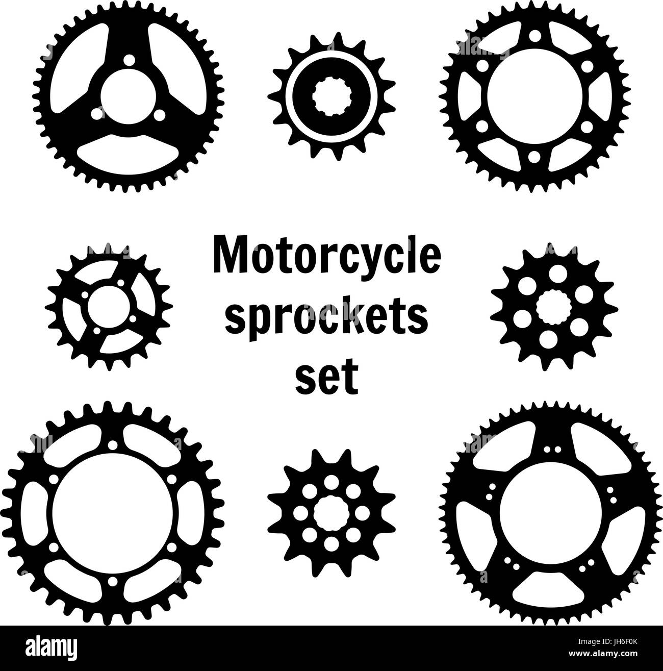 Vector set of bike chainrings and rear sprocket silhouettes Stock Vector