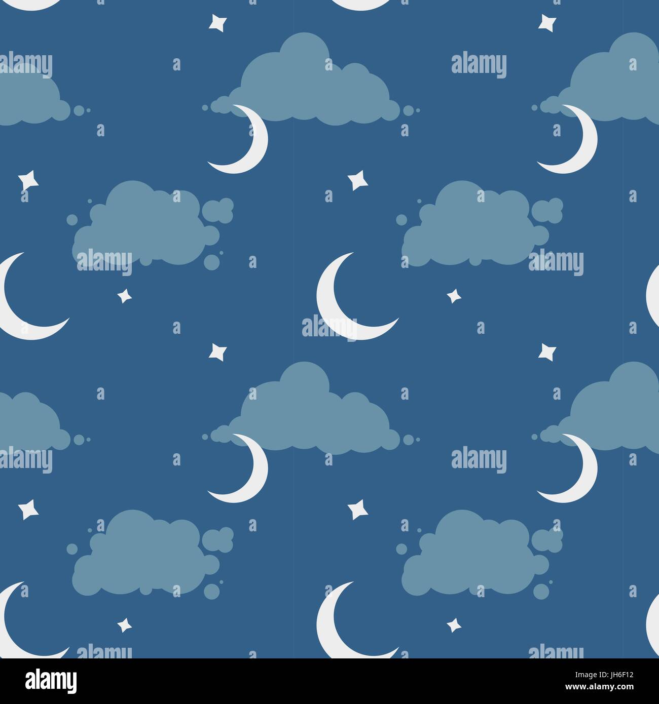 Vector blue night sky background, seamless pattern with clouds, stars ...