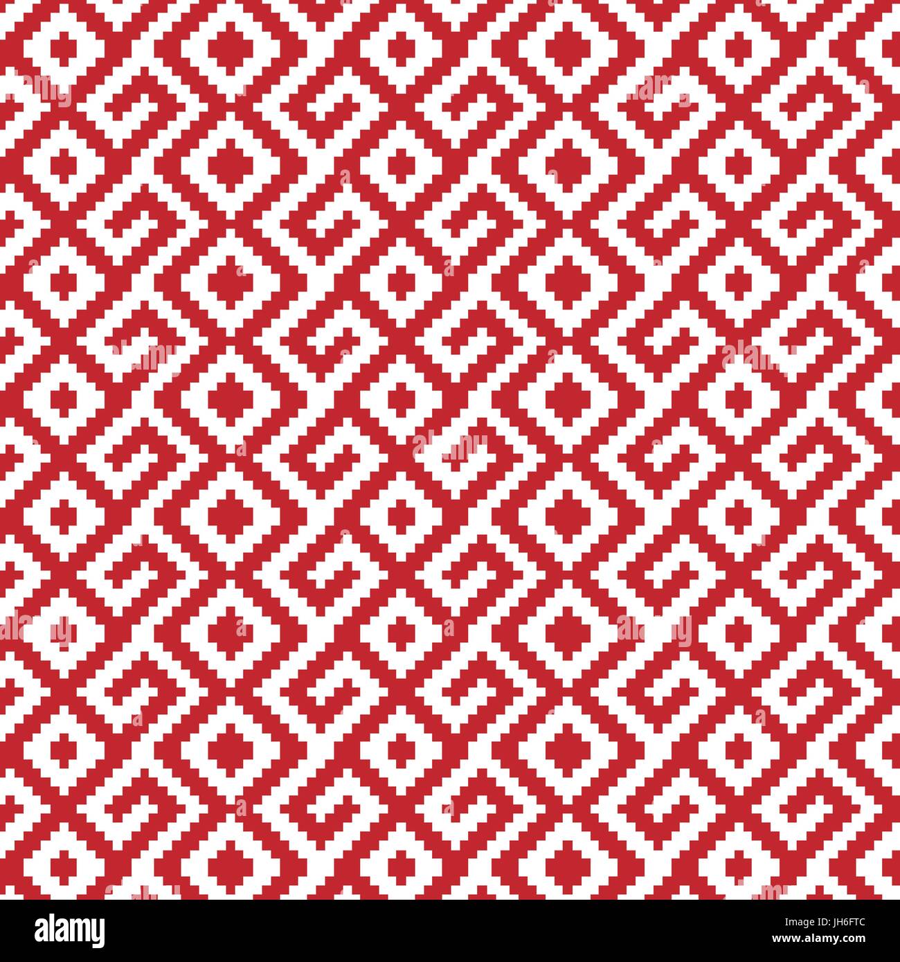 slavic ornament seamless vector pattern, red monochrome on transparent background, traditional ethnic ornament Stock Vector