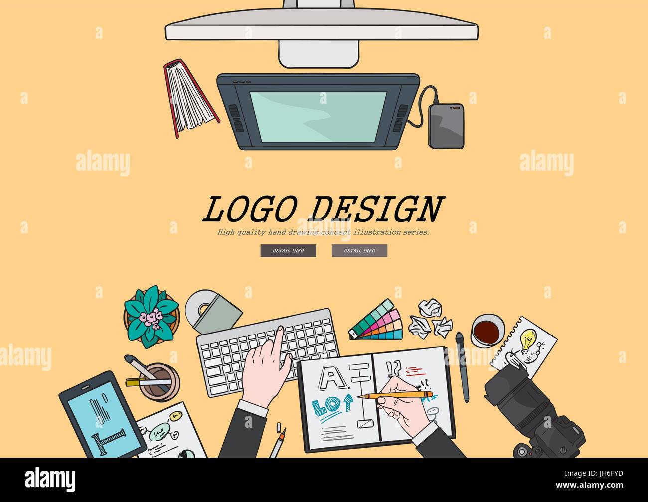 Drawing flat design illustration professional logo design concept ...