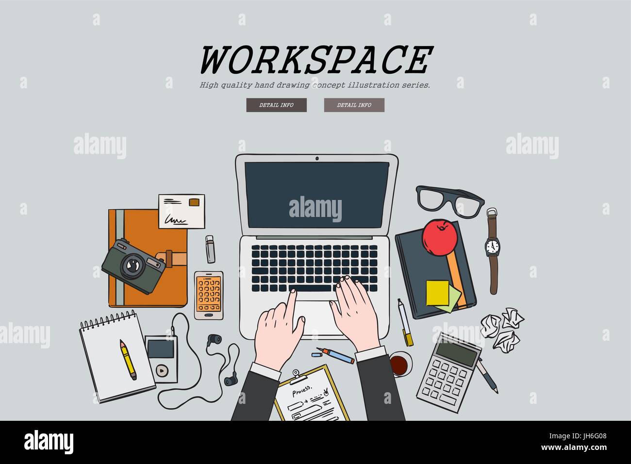 Drawing flat design illustration workspace concept. Concepts for web ...