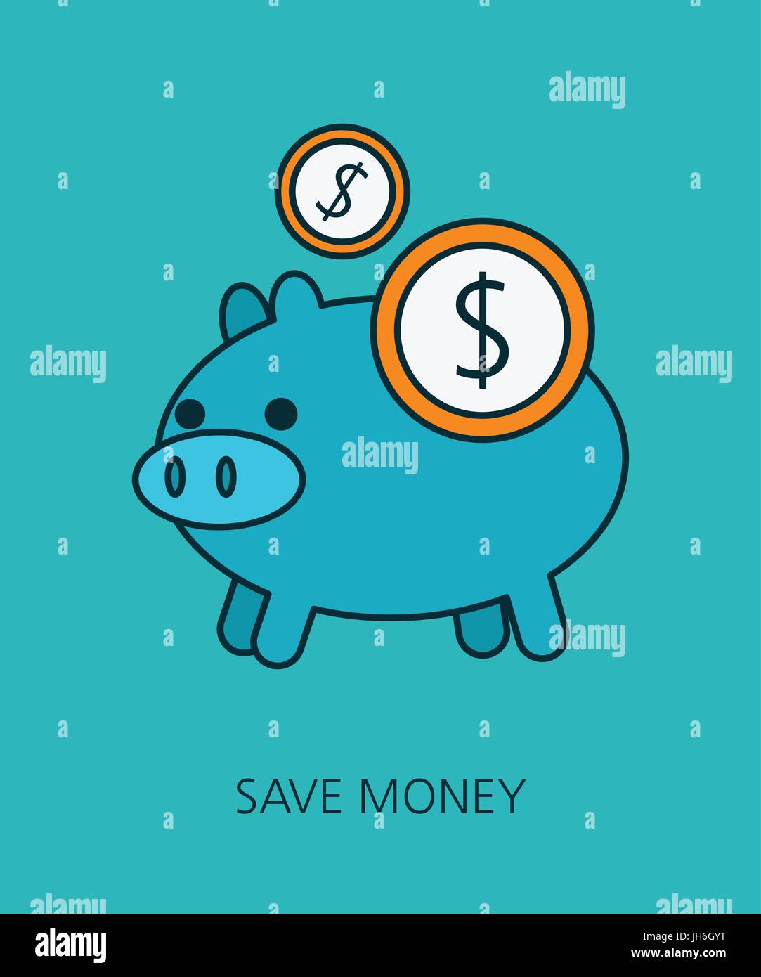 Piggy bank flat line icon concept Stock Vector Image & Art - Alamy