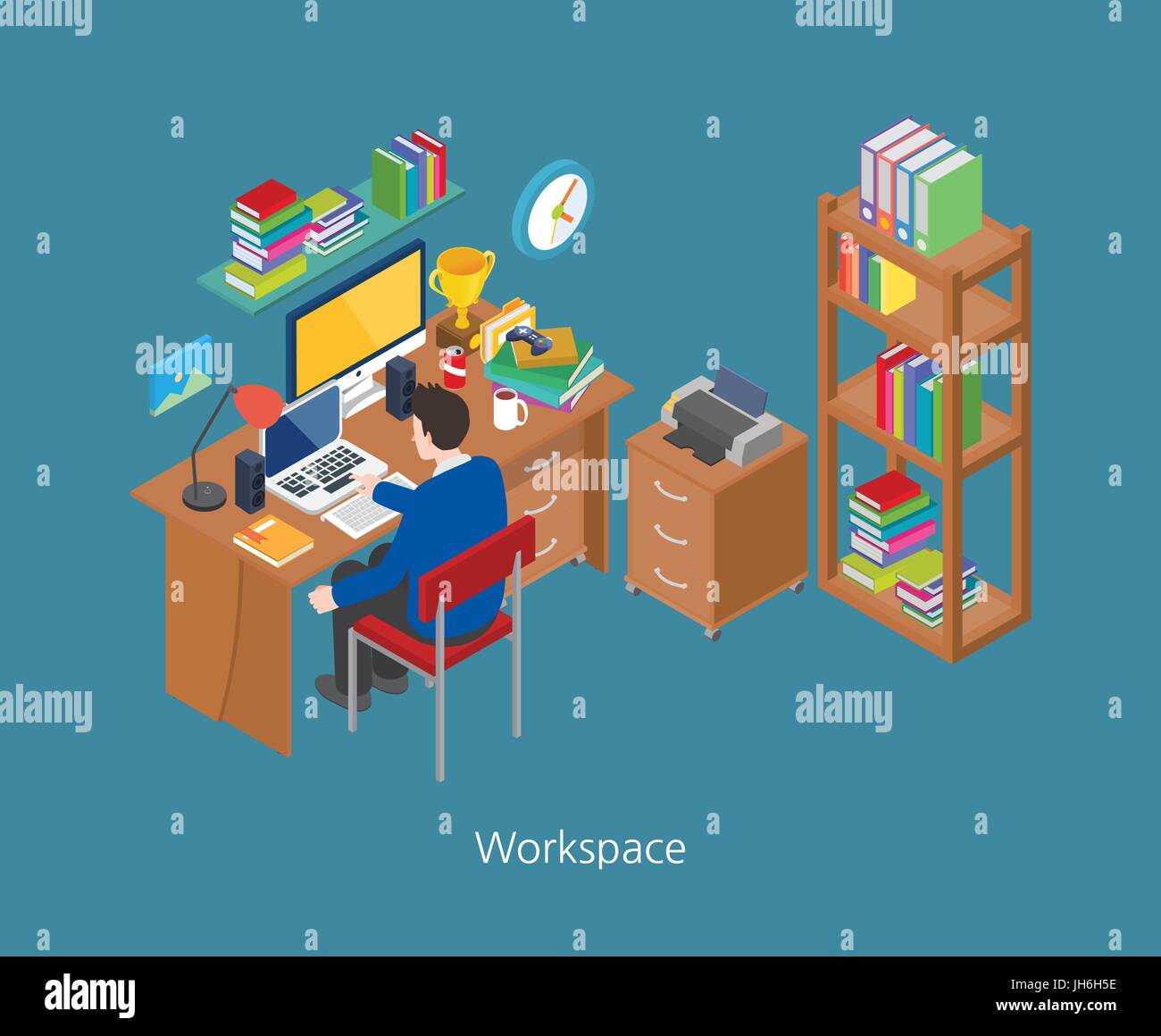Workspace concept design 3d isometric vector illustration Stock Vector ...