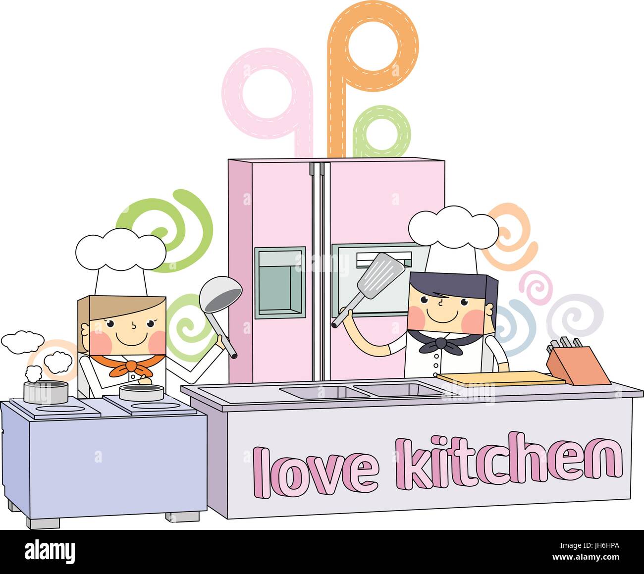 Restaurant kitchen chef line character illustration Stock Vector Image
