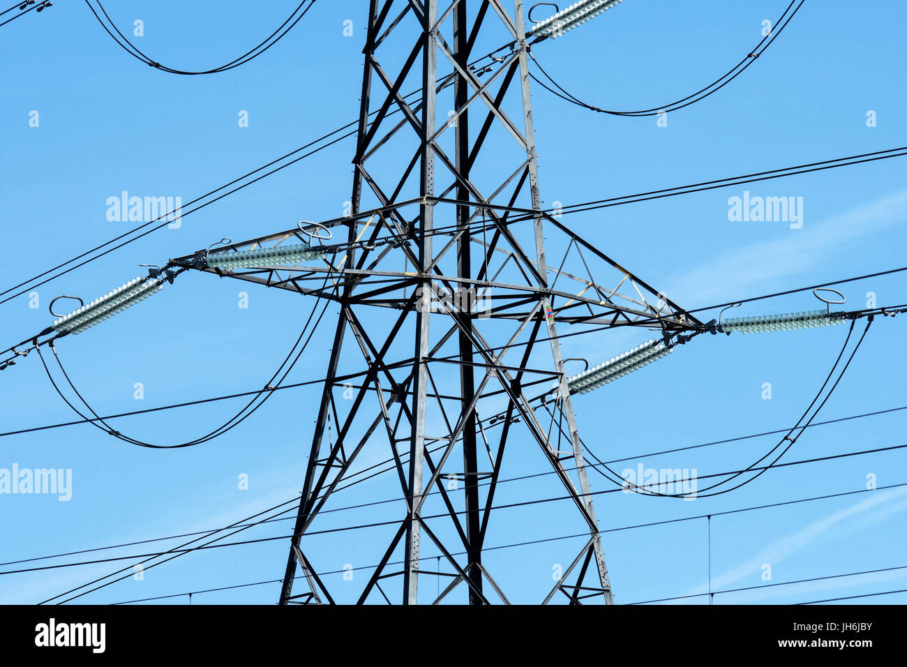 High voltage cables on pylon Stock Photo Alamy