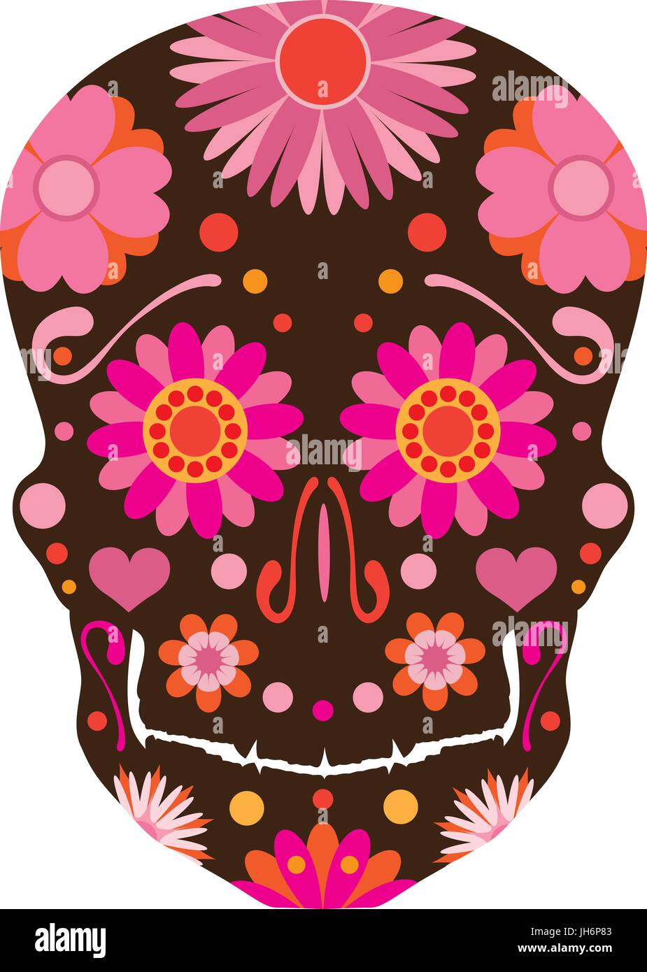 Mexican Skull Art for Halloween and Dia de Los Muertos Isolated on White Background Color Illustration Stock Vector